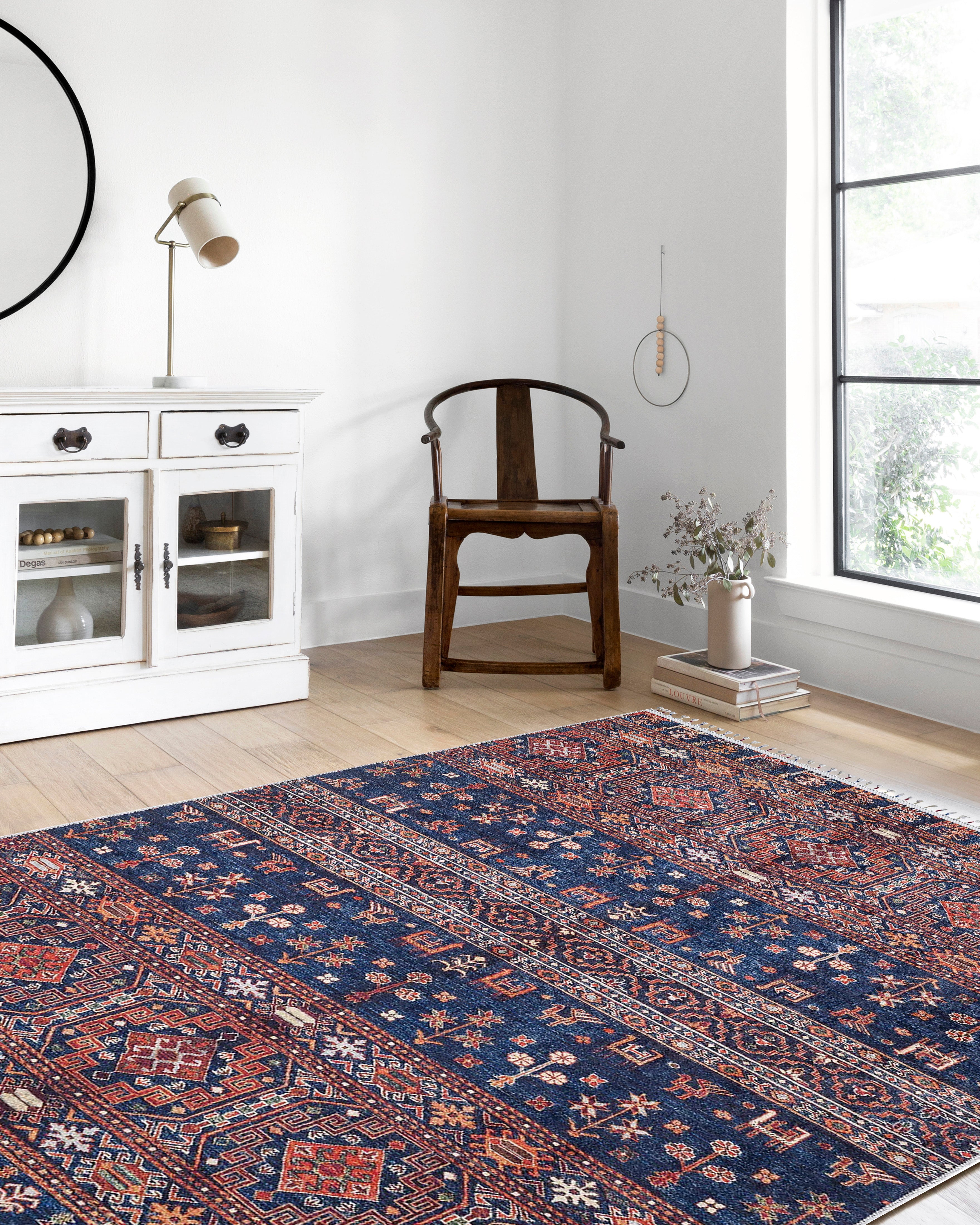 Etnik Lacivert Kırmızı Kilim Halı - Pera Halı