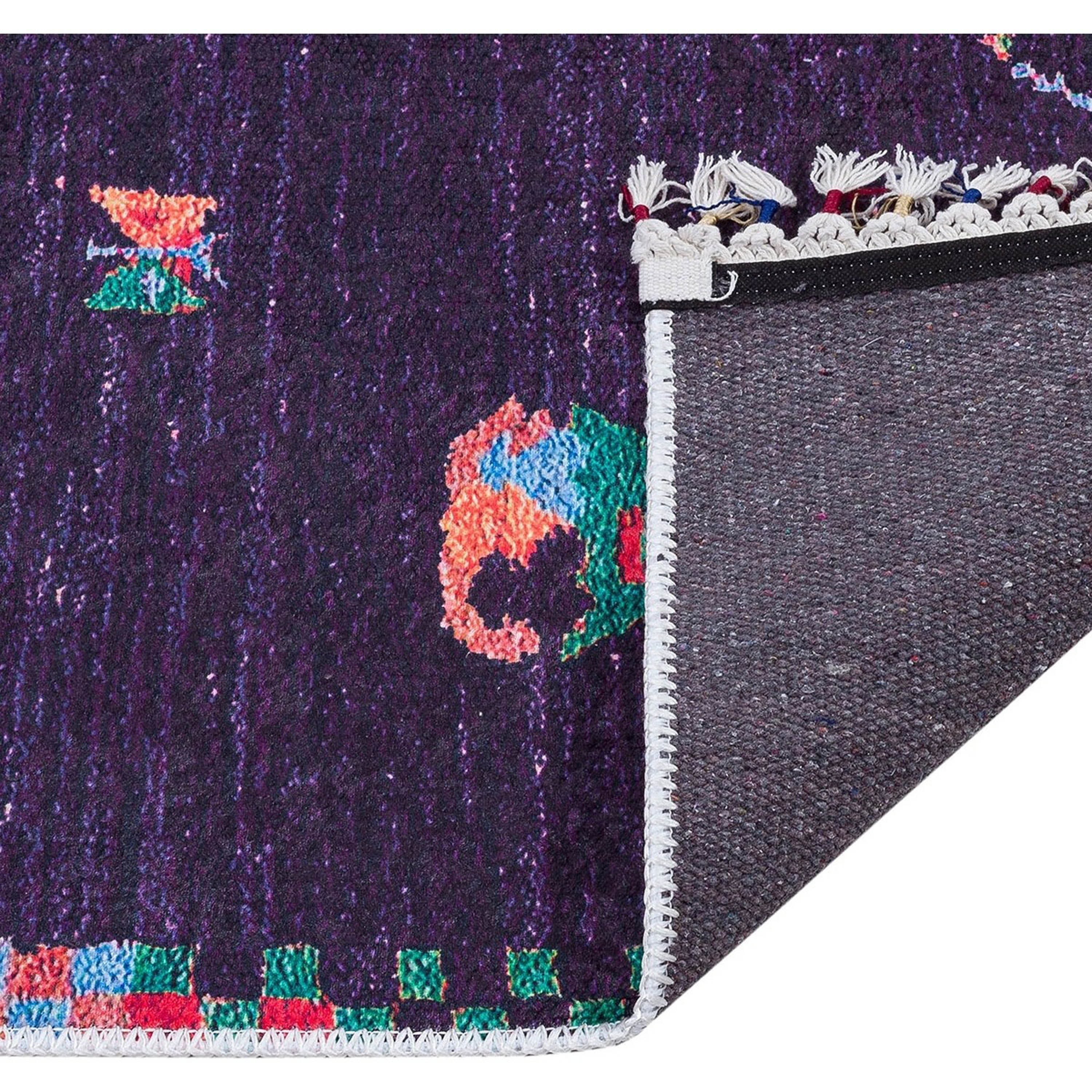 Mor Çok Renkli Etnik Desenli Modern Kilim Halı