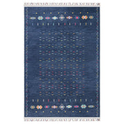 Mavi Çok Renkli Etnik Desenli Modern Kilim Halı