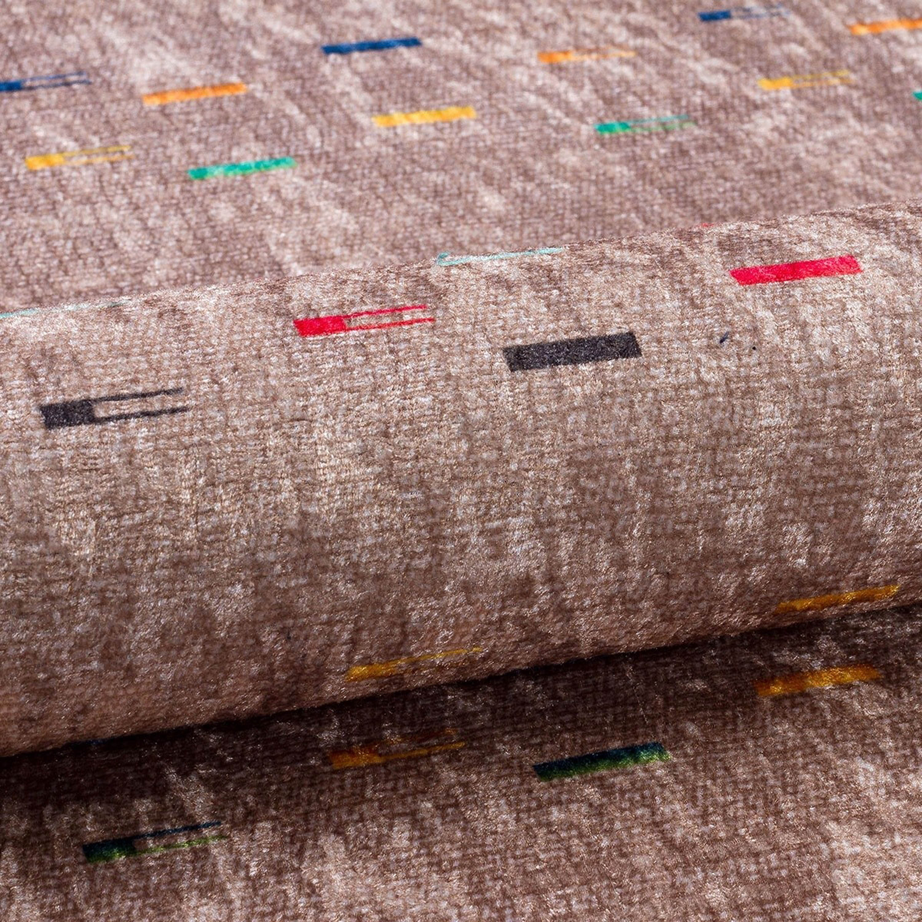 Bej Çok Renkli Etnik Desenli Modern Saçaklı Kilim Halı