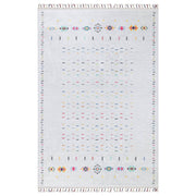Krem Çok Renkli Etnik Desenli Modern Saçaklı Kilim Halı