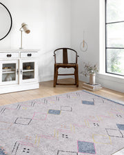 Blassrosa, cremebeige, geometrisch gemusterter Kelim-Teppich