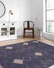 Blassrosa, cremebeige, geometrisch gemusterter Kelim-Teppich