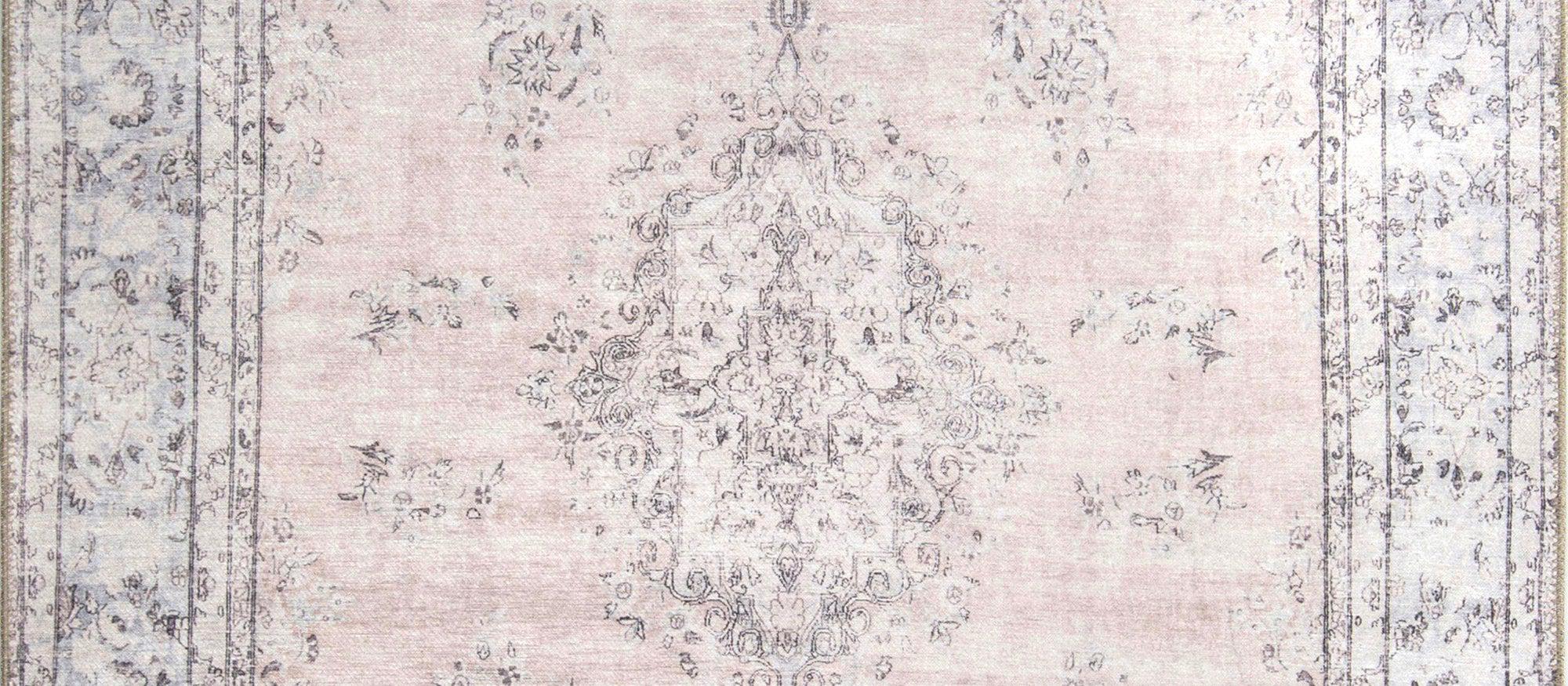 Eskitme Dokulu Açık Pudra Pembe ve Gri Vintage Halı - OUTLET - AL128OU