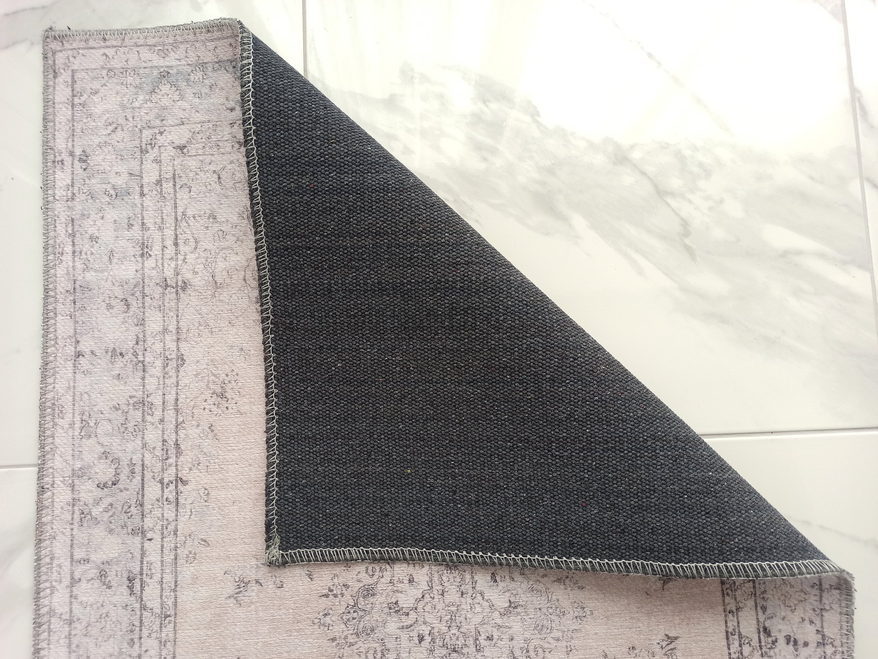 Eskitme Dokulu Açık Pudra Pembe ve Gri Vintage Halı - OUTLET - AL128OU