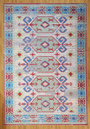 Grauer Vintage-Teppich mit geometrischem Muster