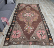 El yapımı vintage halı 155x333 cm kilim desenli yün - detay görünümü