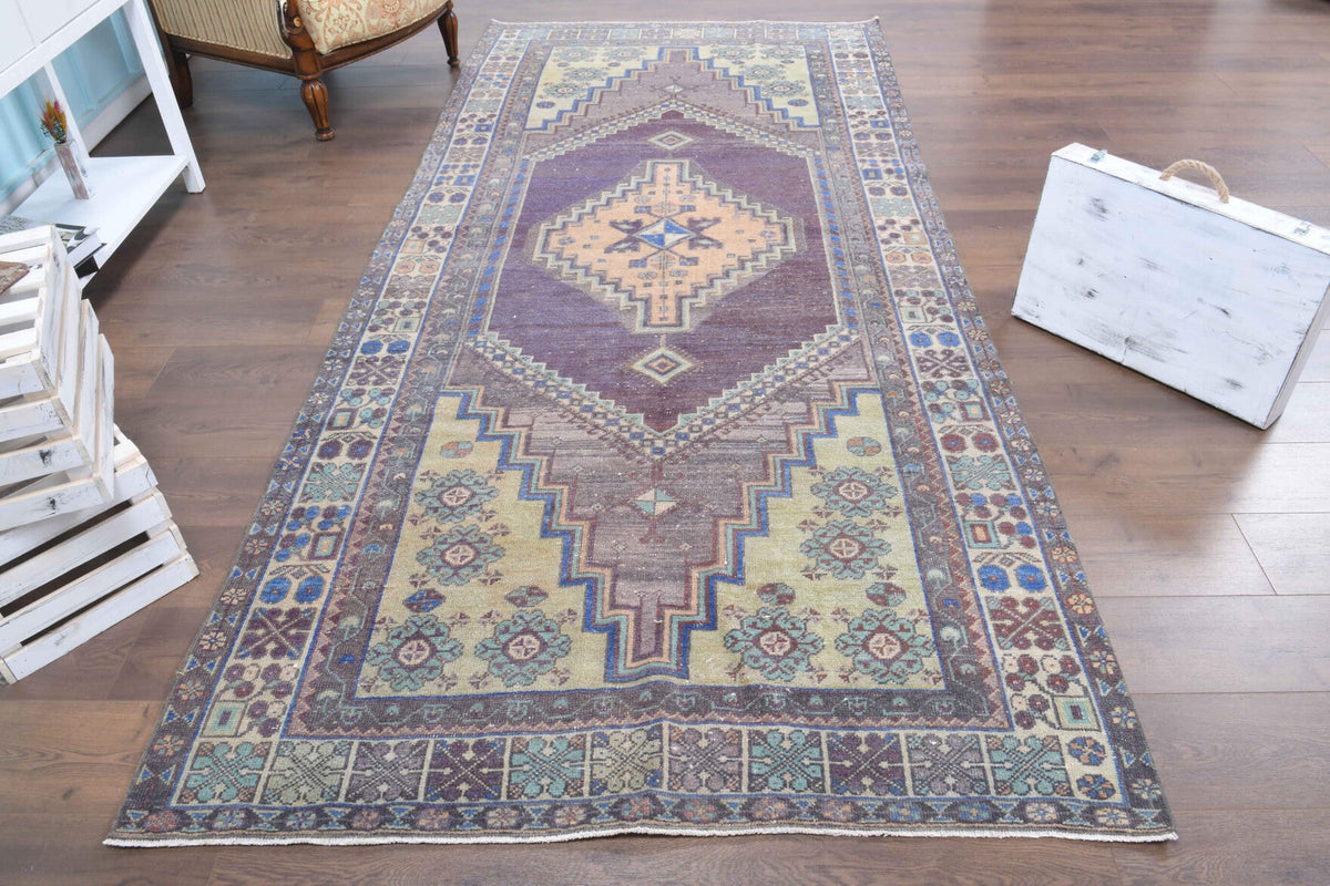 1970'lerden Anadolu kökenli oryantal desenli el dokuma vintage yolluk, 148x330 cm