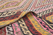 El yapımı vintage yolluk 152x378 cm kilim desenli yün - detay görünümü