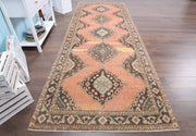 1970'lerden Anadolu kökenli tribal desenli el dokuma vintage yolluk, 140x380 cm