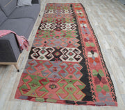 El yapımı vintage yolluk 137x396 cm oryantal desenli yün - detay görünümü