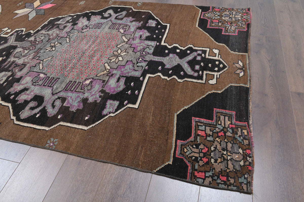 El yapımı vintage yolluk 140x381 cm oryantal desenli yün - yakın çekim doku detayı