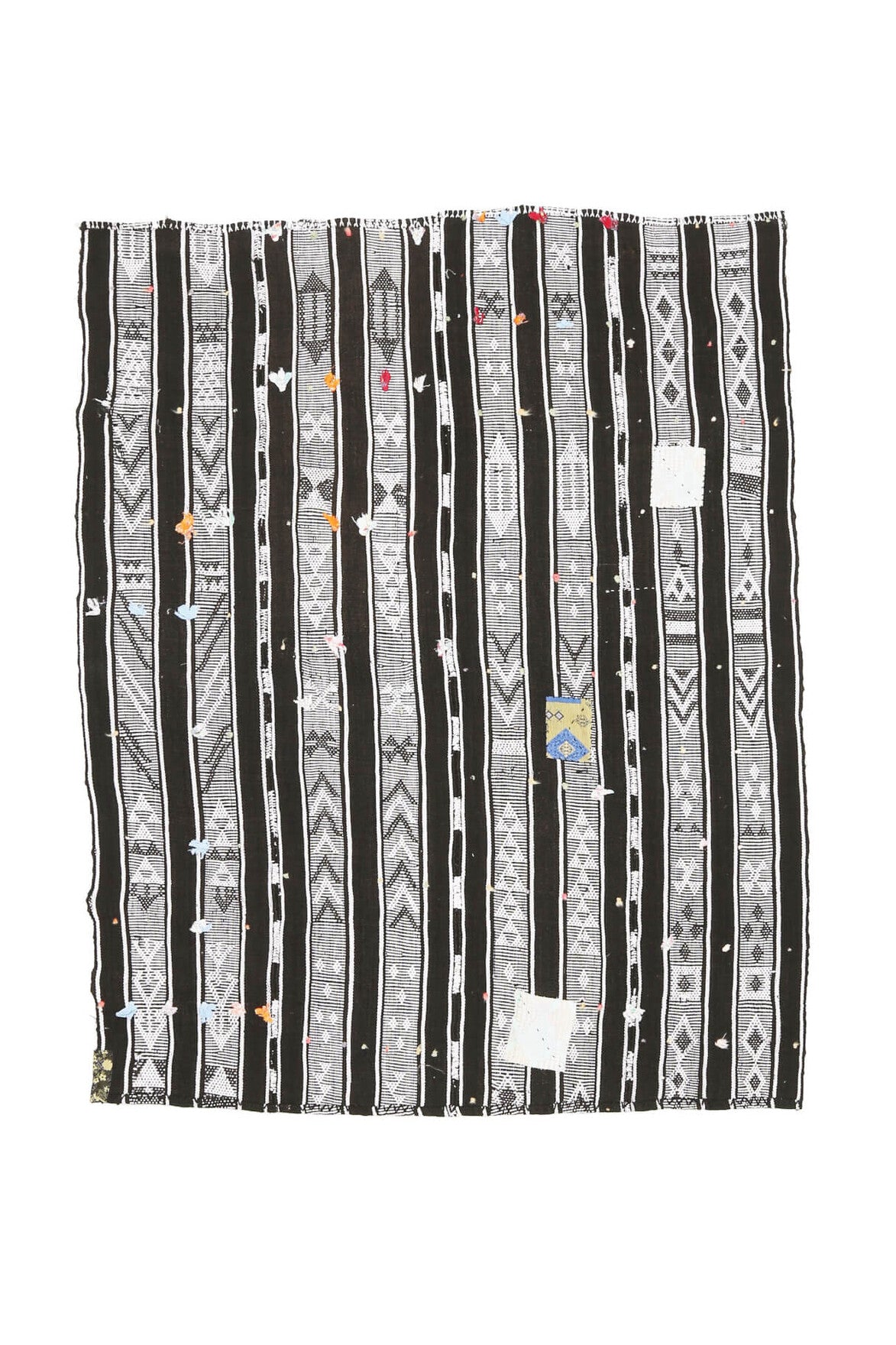 161x202 cm gri ve siyah ikat desenli el dokuma vintage kilim – üstten tam görünüm