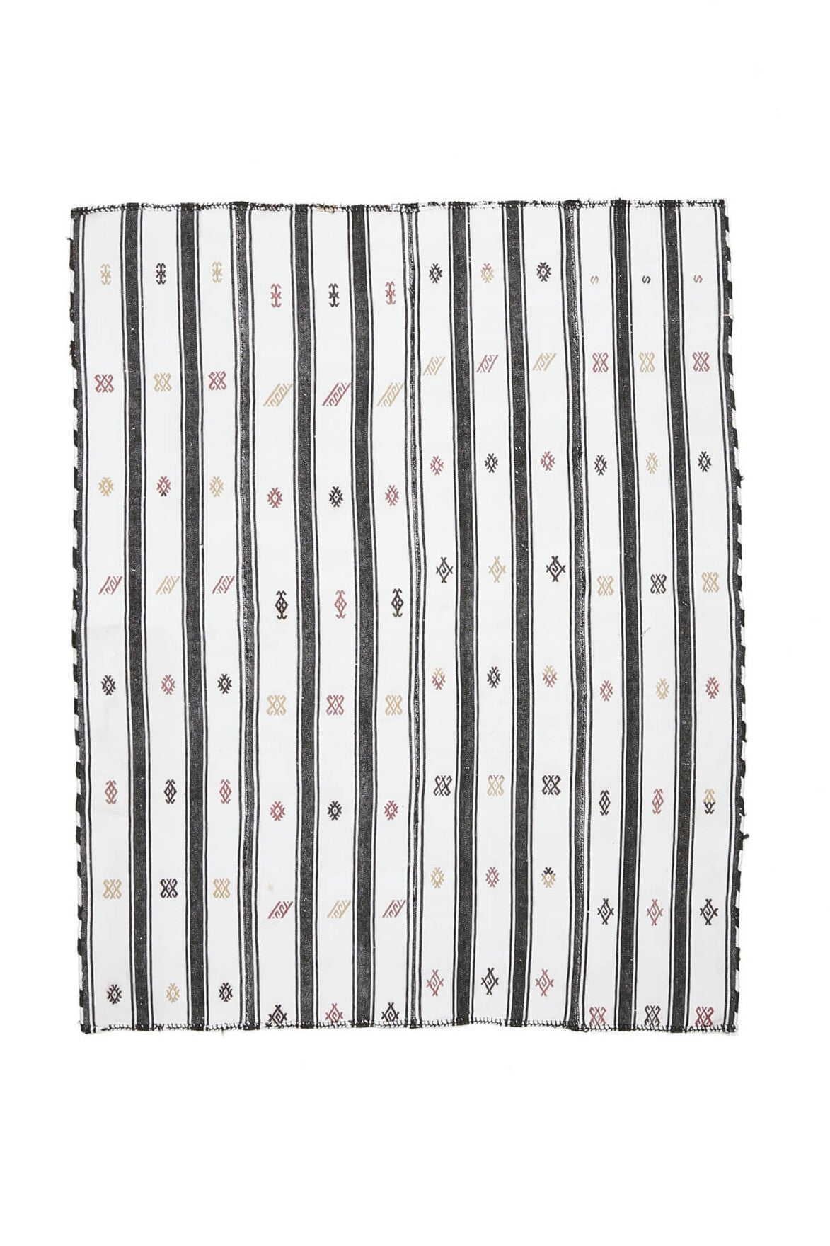 154x202 cm gri ve beyaz çizgili el dokuma vintage kilim – üstten tam görünüm