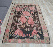 El yapımı vintage halı 140x226 cm kilim desenli yün - detay görünümü