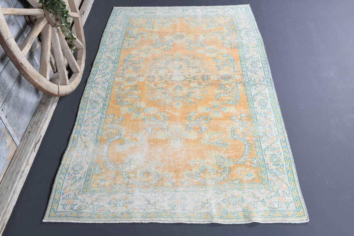 El yapımı vintage halı 150x249 cm çiçek desenli desenli yün - detay görünümü