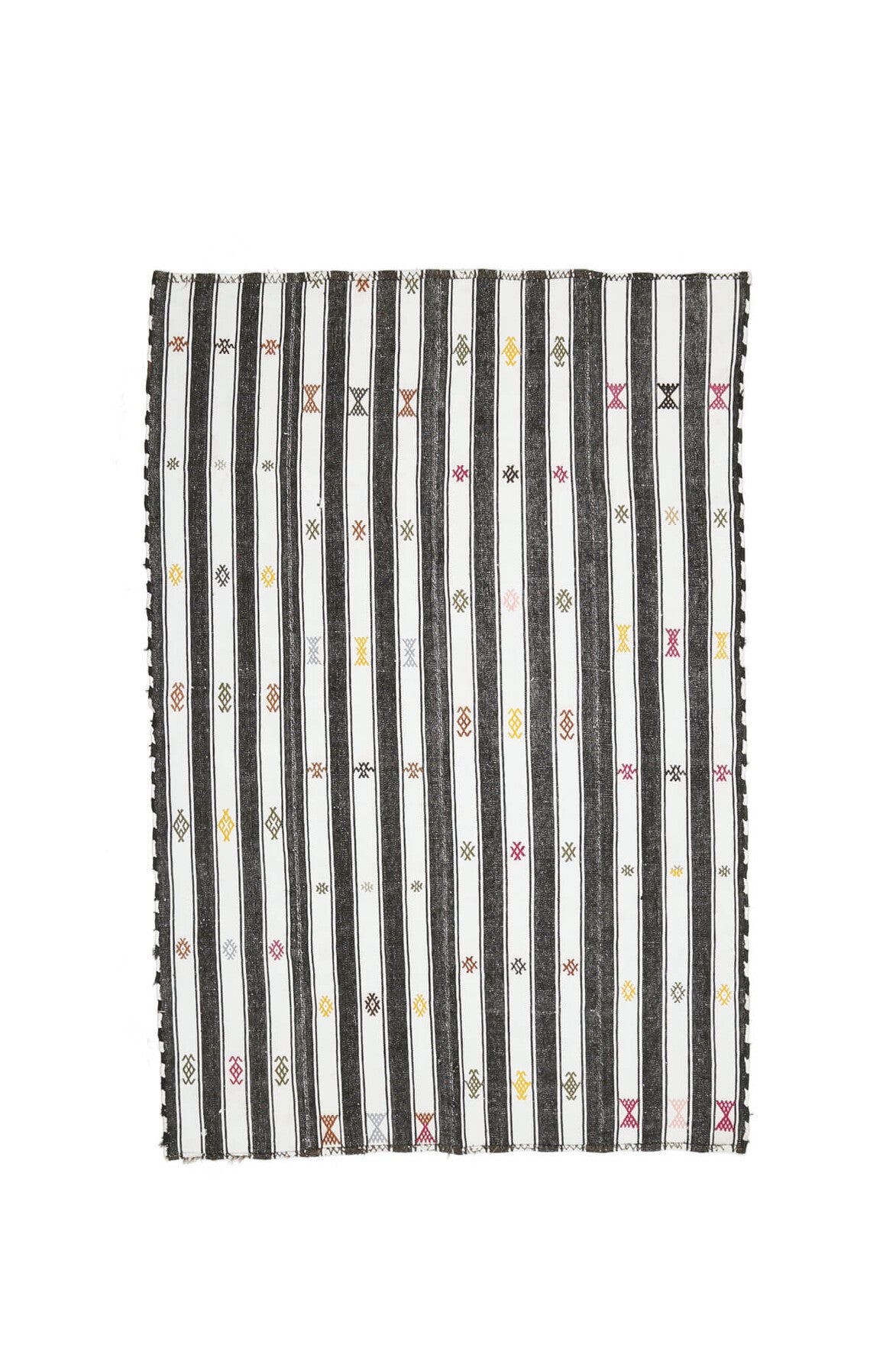 163x242 cm gri ve beyaz çizgili el dokuma vintage kilim – üstten tam görünüm