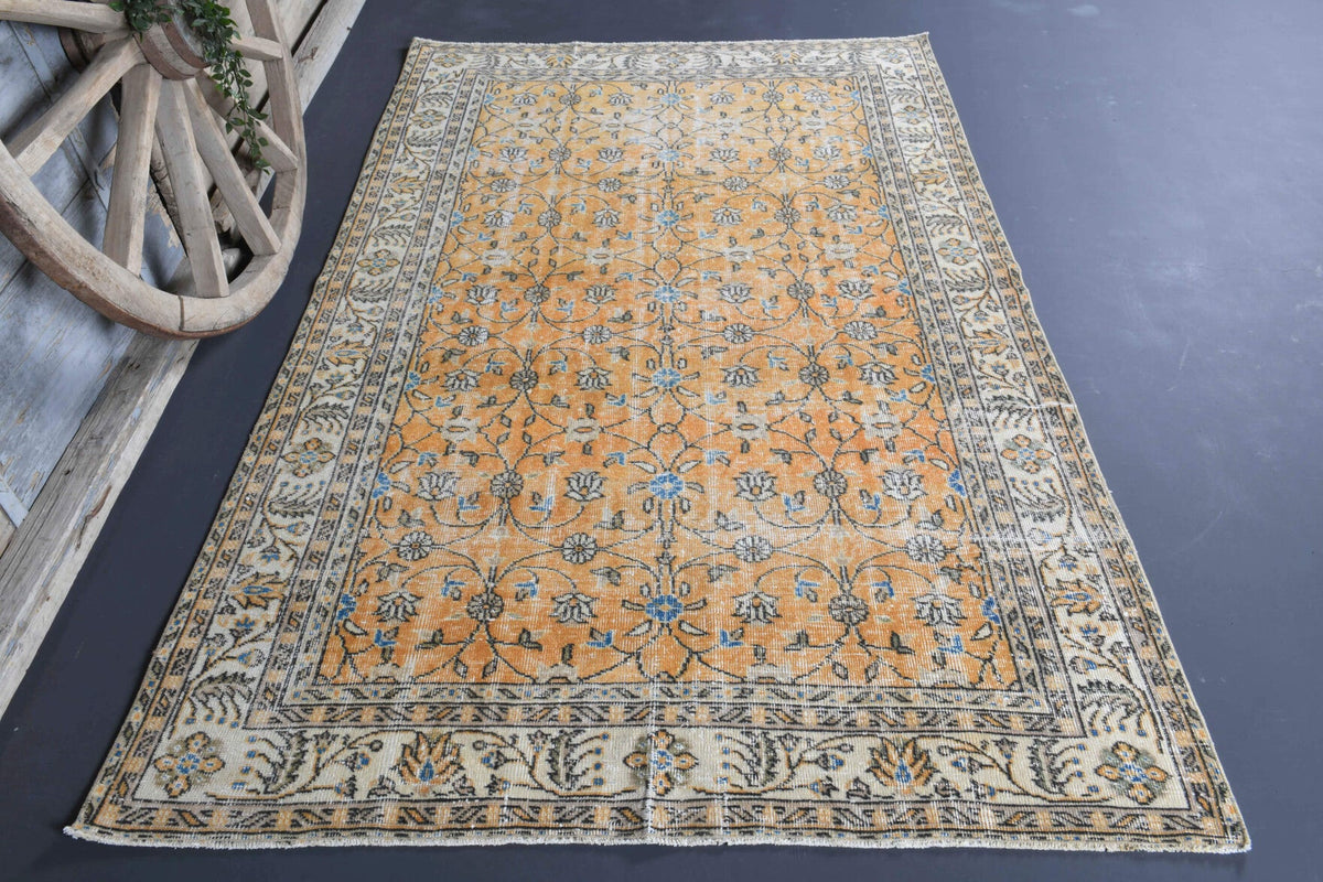 El yapımı vintage halı 157x246 cm oryantal desenli yün - yakın çekim doku detayı