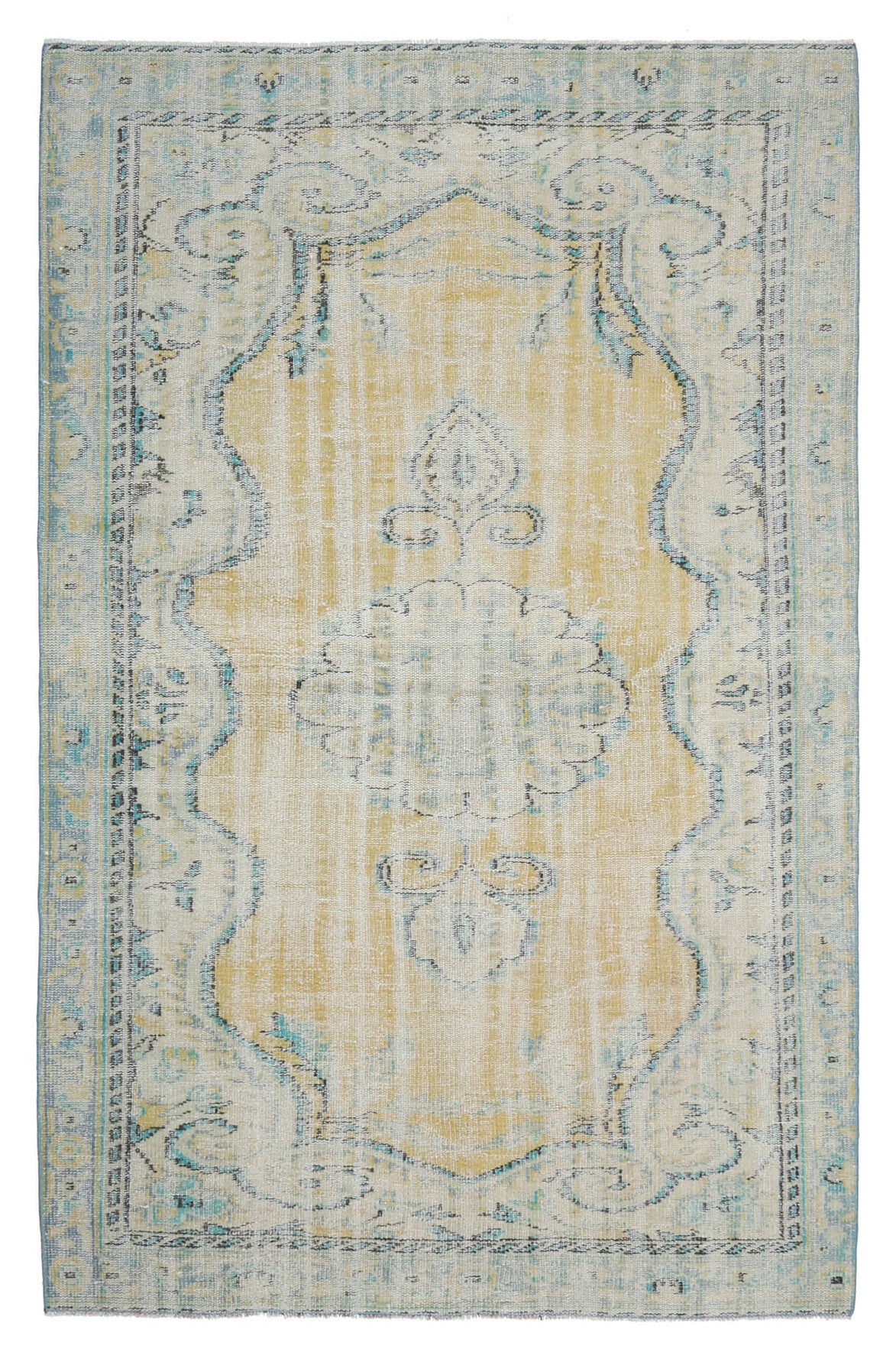 153x246 cm gri ve bej oryantal desenli el dokuma vintage halı – üstten tam görünüm