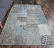 1970'lerden Anadolu kökenli soyut desenli patchwork vintage halı, 163x238 cm