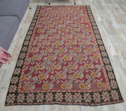 El yapımı vintage halı 137x249 cm i̇kat desenli yün - detay görünümü