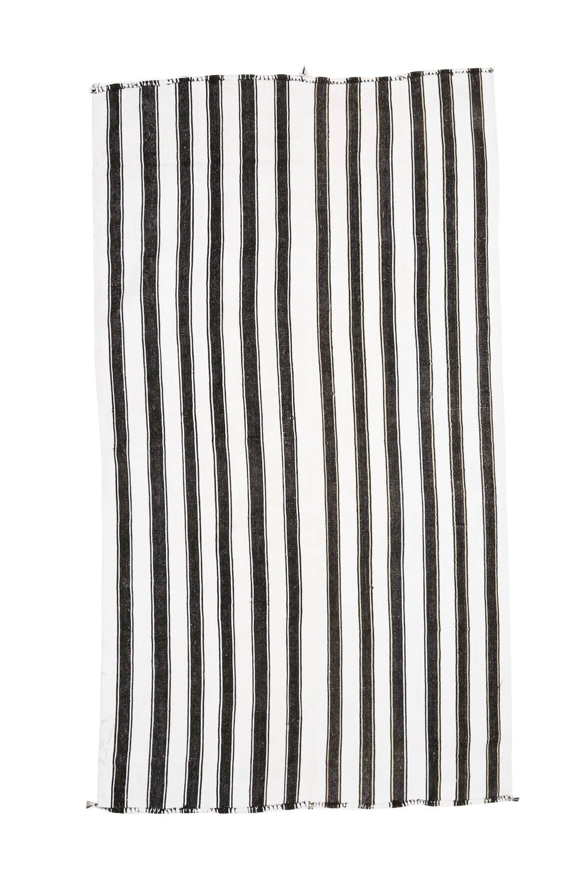 162x282 cm gri, beyaz ve kahverengi çizgili el dokuma vintage kilim – üstten tam görünüm