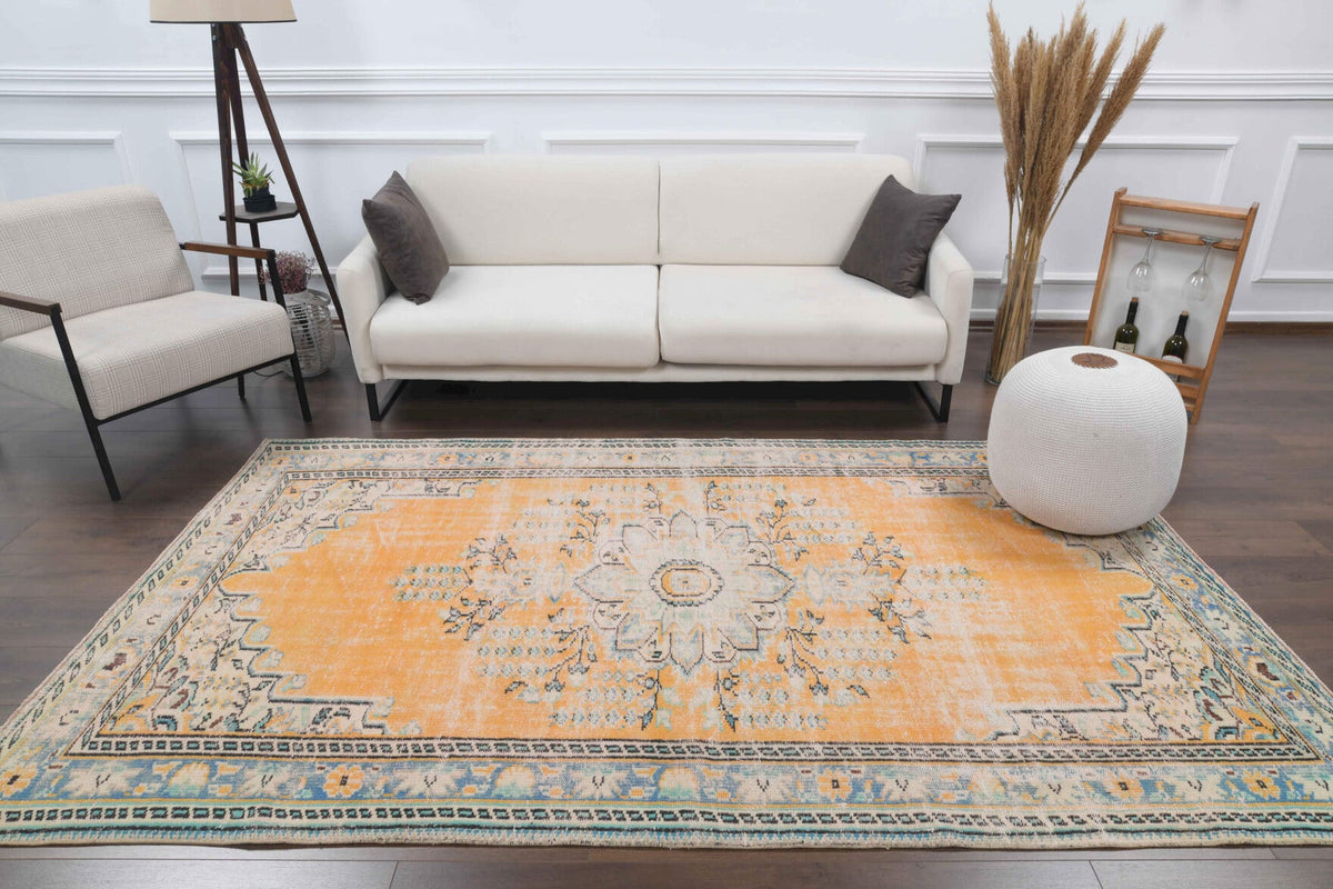 El yapımı vintage halı 152x274 cm oryantal desenli yün - detay görünümü