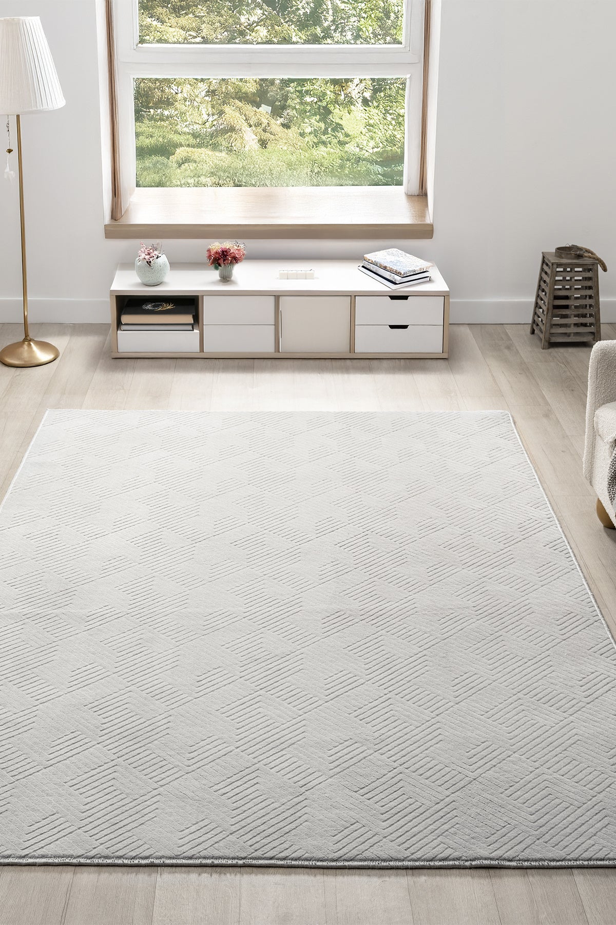Açık Gri Zikzak Chevron Elmas Desen Modern Halı