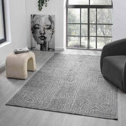 Antrasit Gri Geometrik Desenli Yumuşak Halı