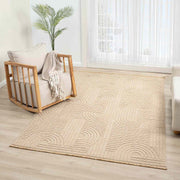 Bej Geometrik Desenli Yumuşak Modern Halı