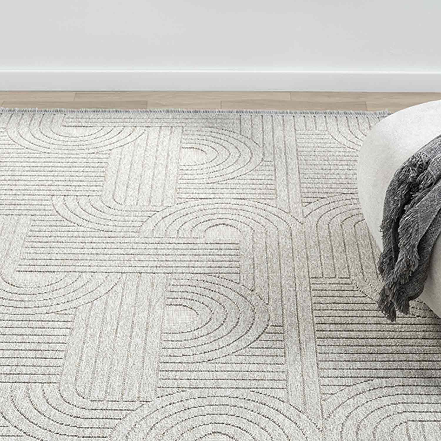 Açık Gri Geometrik Desenli Yumuşak Modern Halı