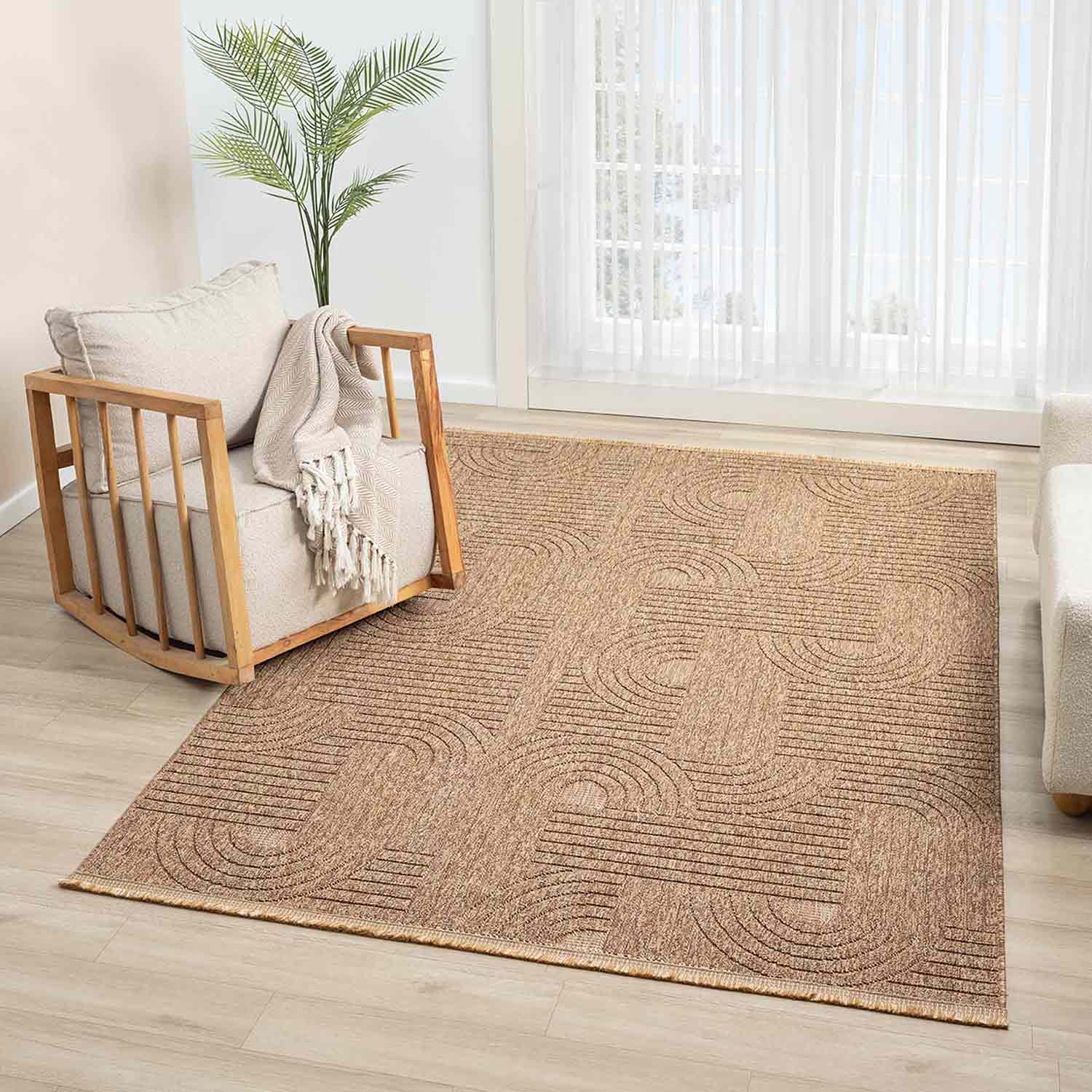 Kahverengi Geometrik Desenli Modern Halı