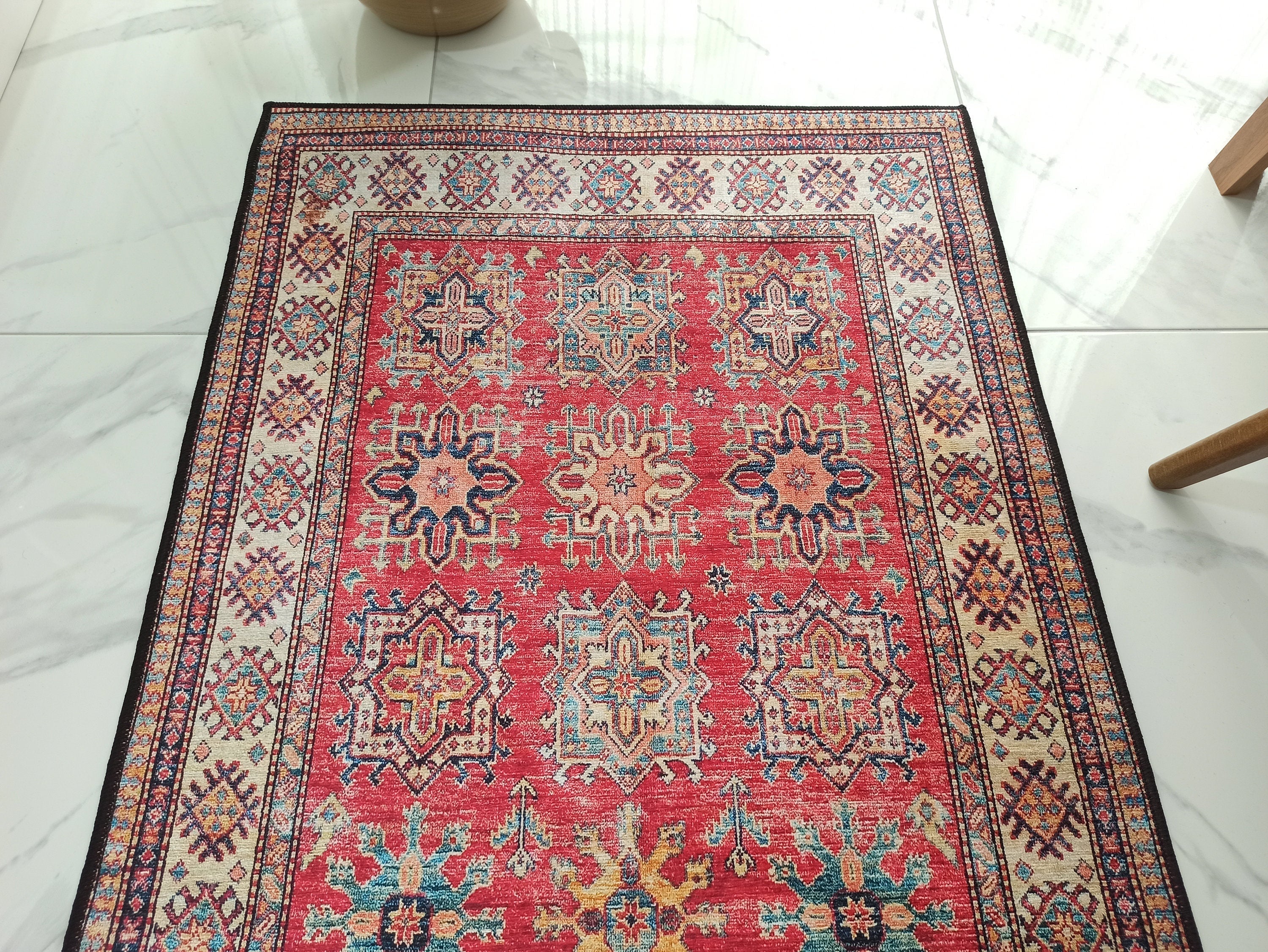 Gray Geometric Patterned Vintage Carpet