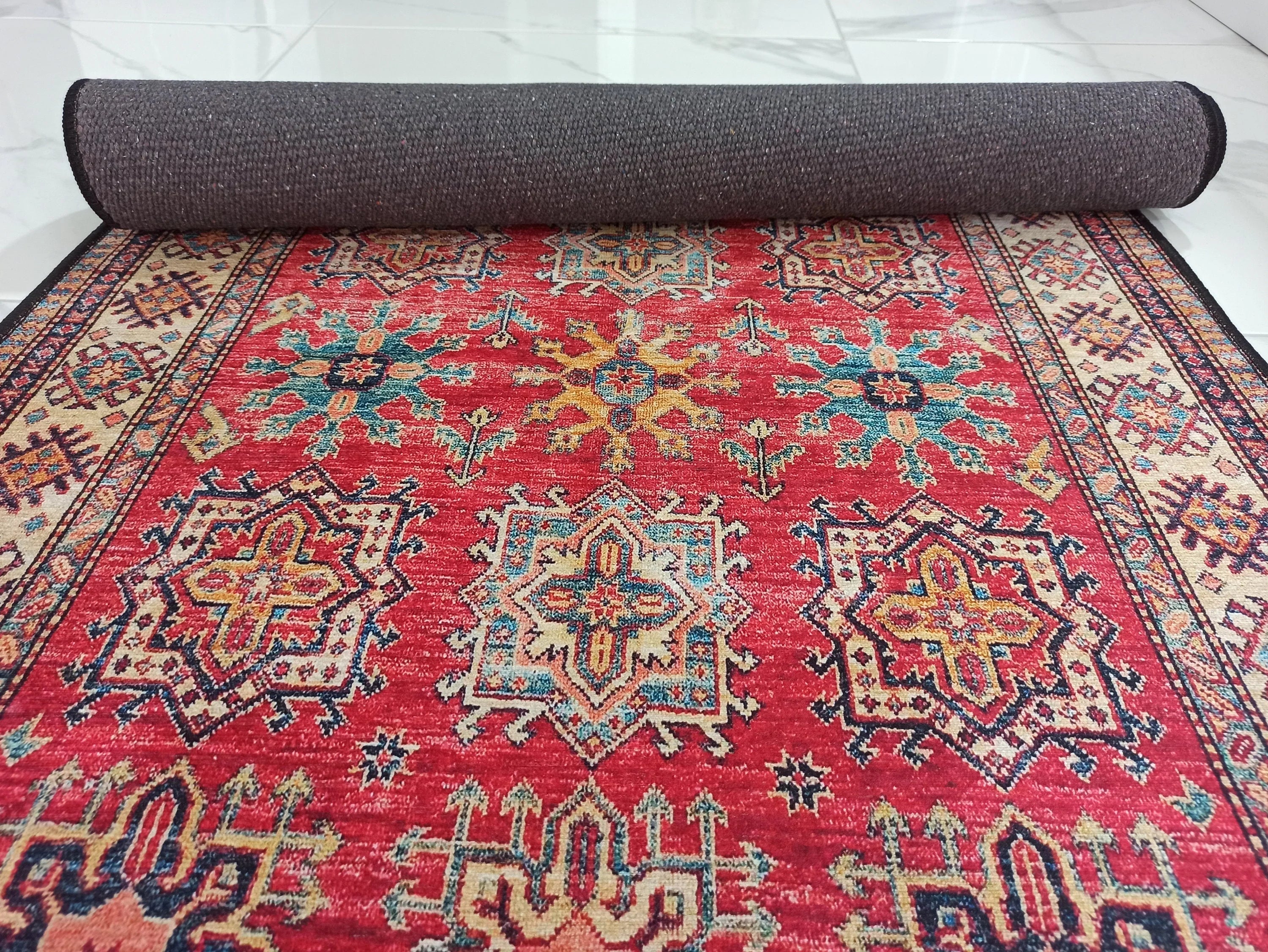 Gray Geometric Patterned Vintage Carpet