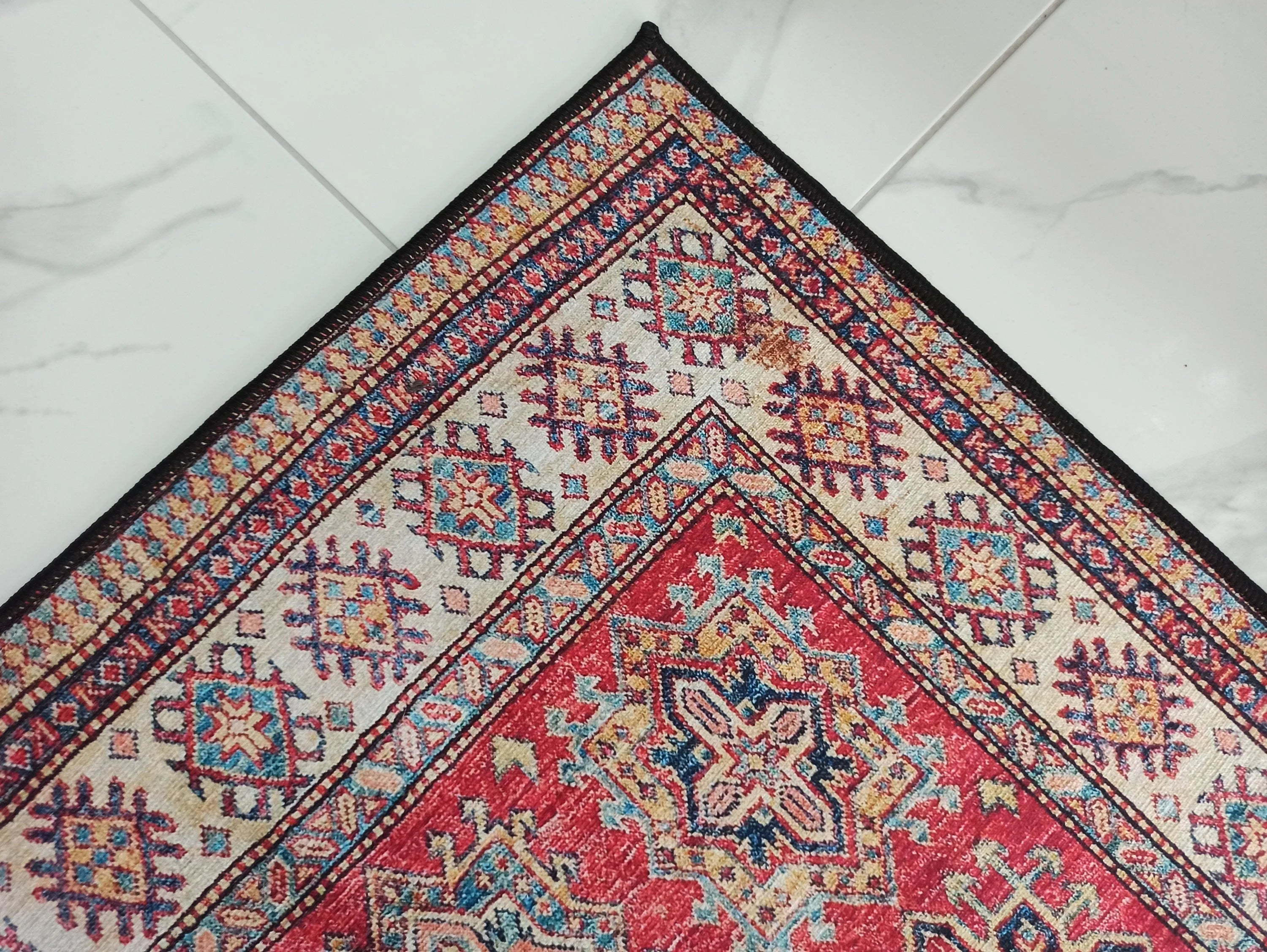 Gray Geometric Patterned Vintage Carpet
