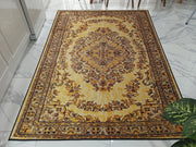 Eskitme Madalyon Desenli Hardal Sarısı ve Siyah Vintage Halı - OUTLET - 14935OU