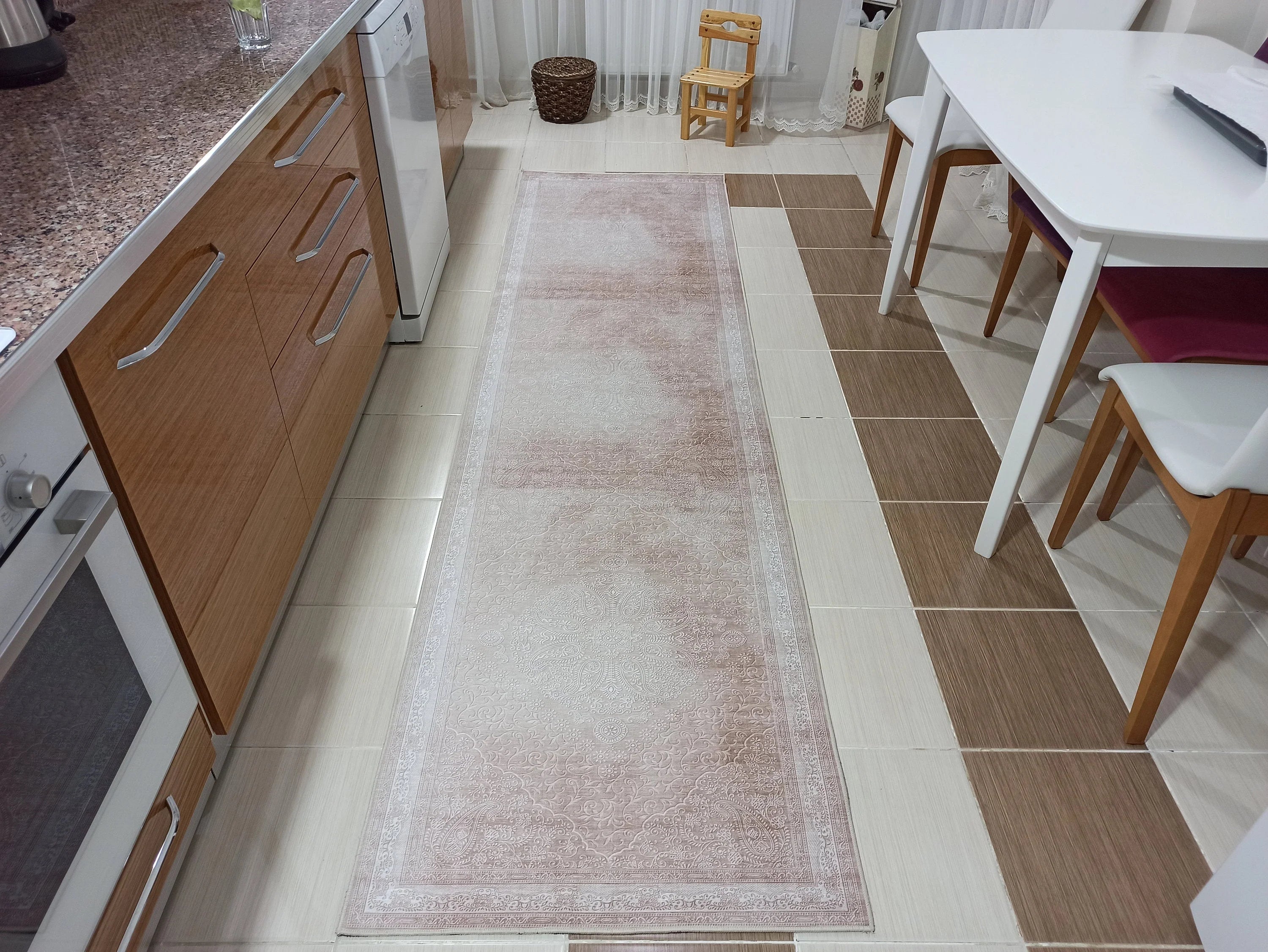 Grauer Vintage-Teppich mit geometrischem Muster