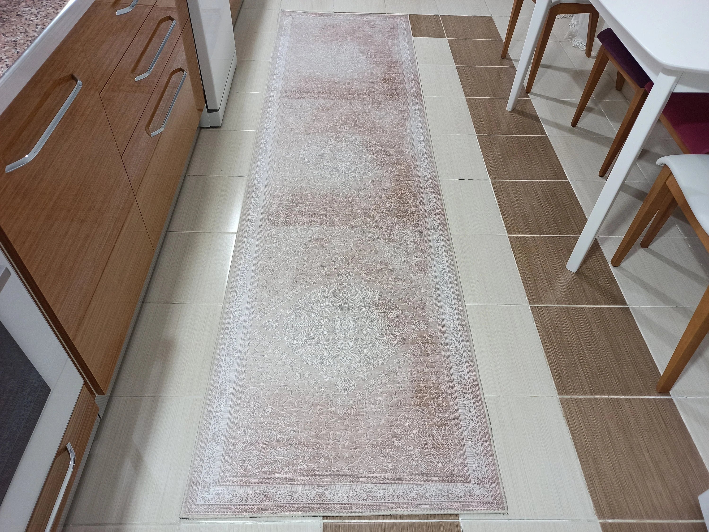 Grauer Vintage-Teppich mit geometrischem Muster