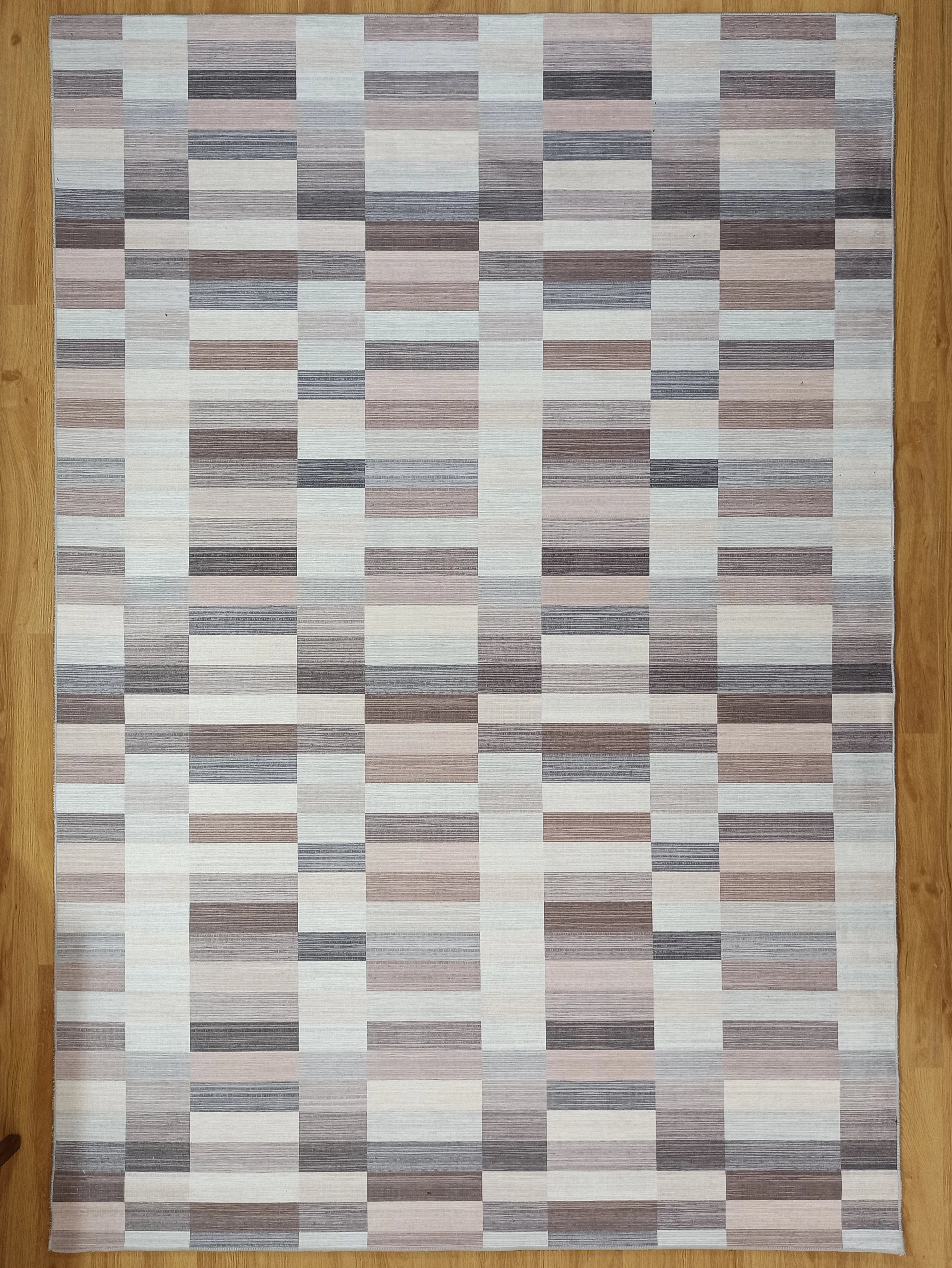 Grauer Vintage-Teppich mit geometrischem Muster