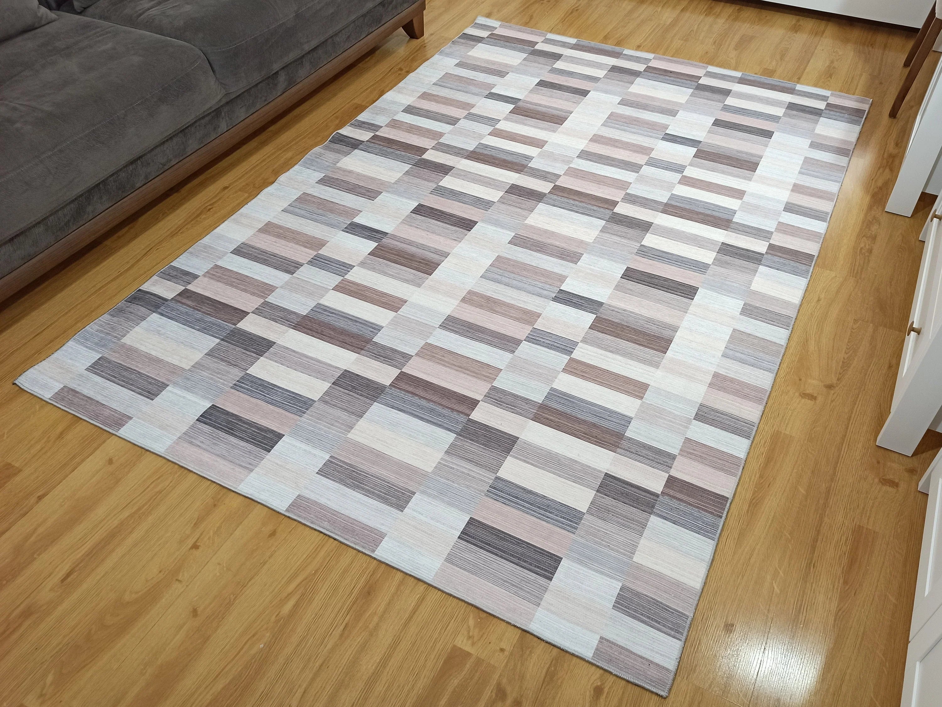 Grauer Vintage-Teppich mit geometrischem Muster