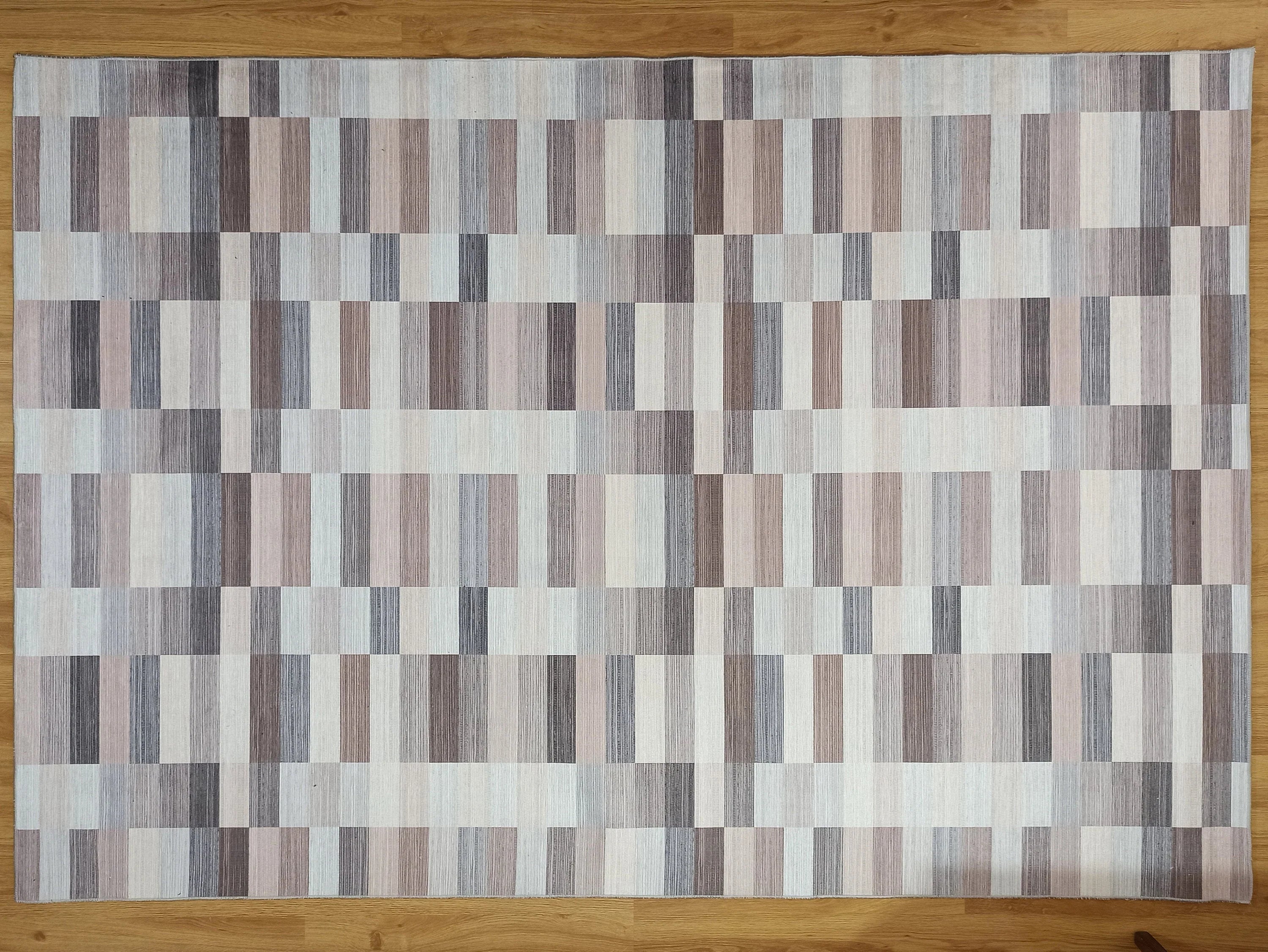 Grauer Vintage-Teppich mit geometrischem Muster