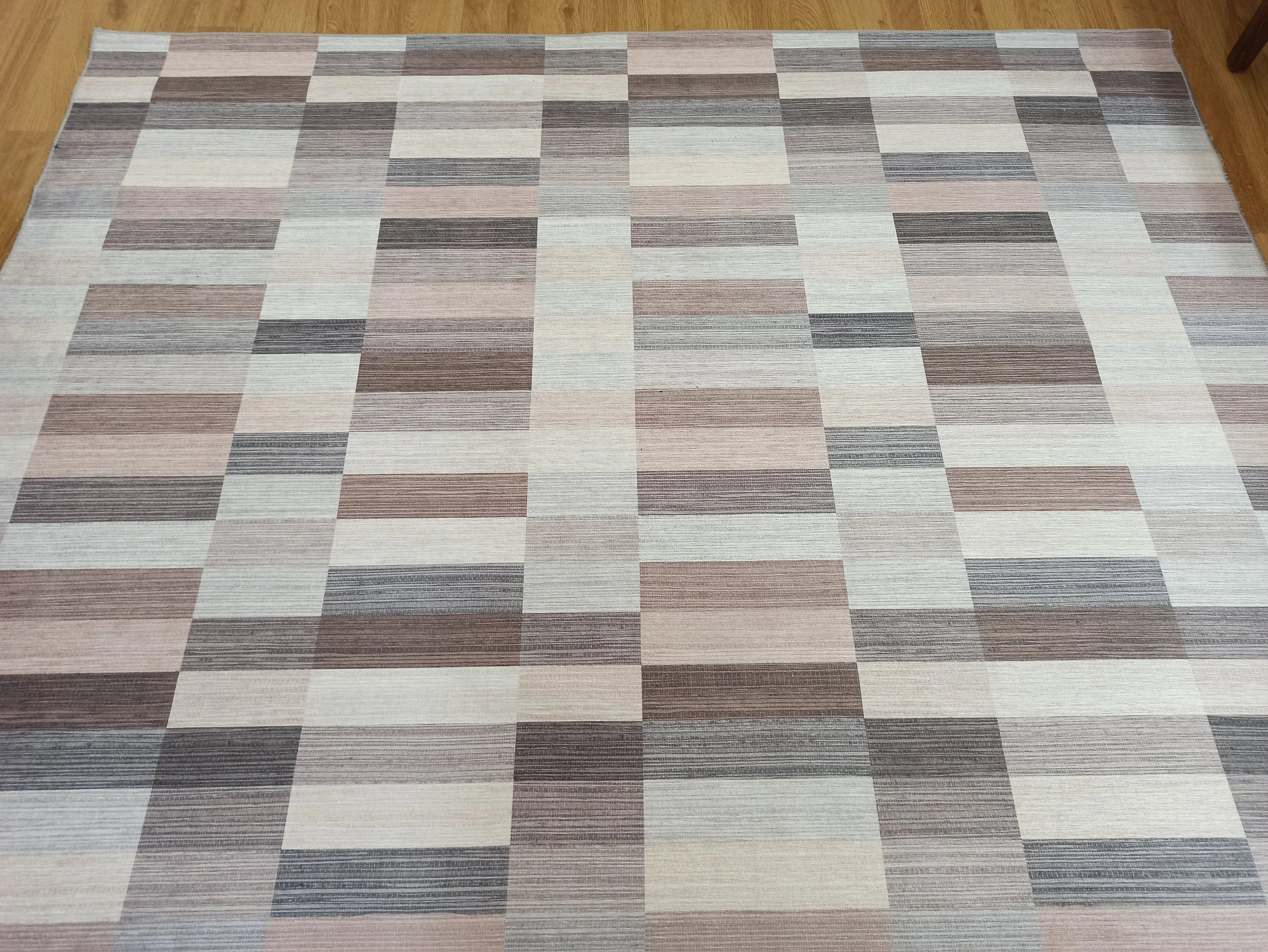 Grauer Vintage-Teppich mit geometrischem Muster