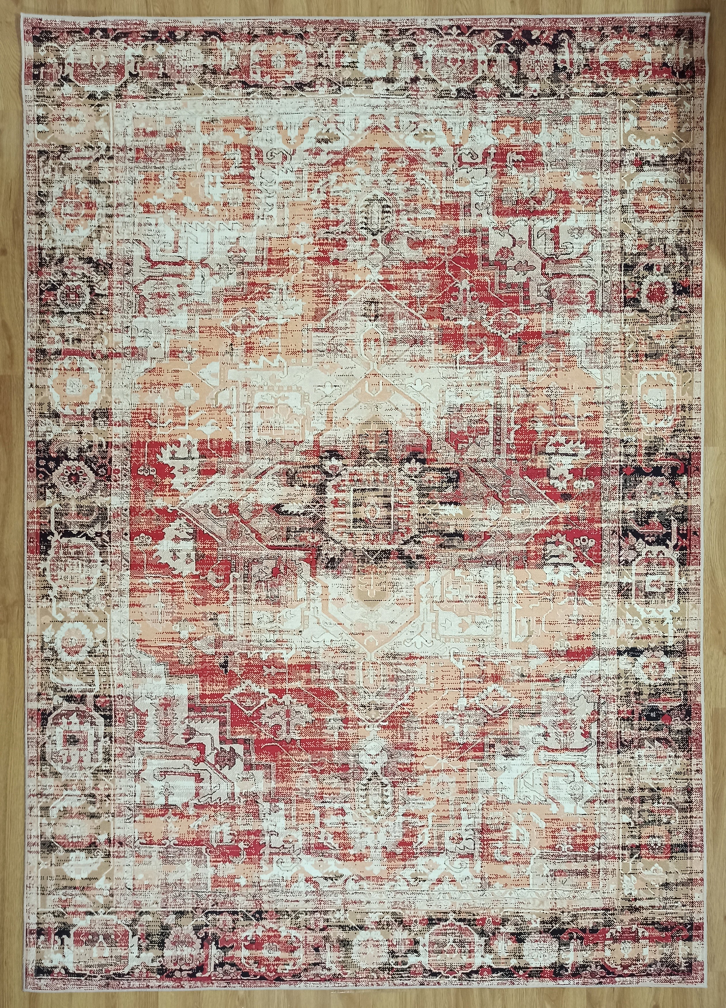 Grauer Vintage-Teppich mit geometrischem Muster