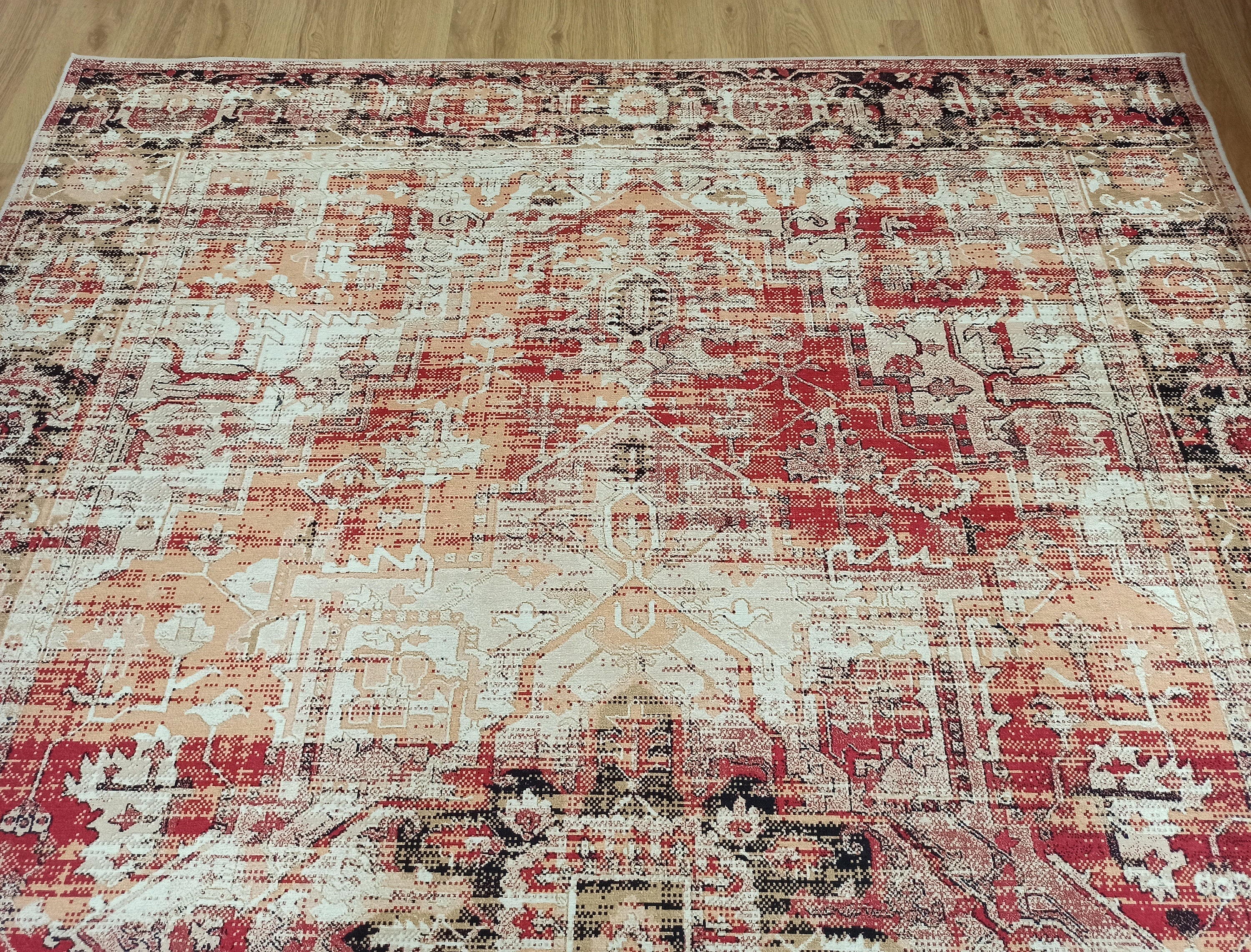 Grauer Vintage-Teppich mit geometrischem Muster