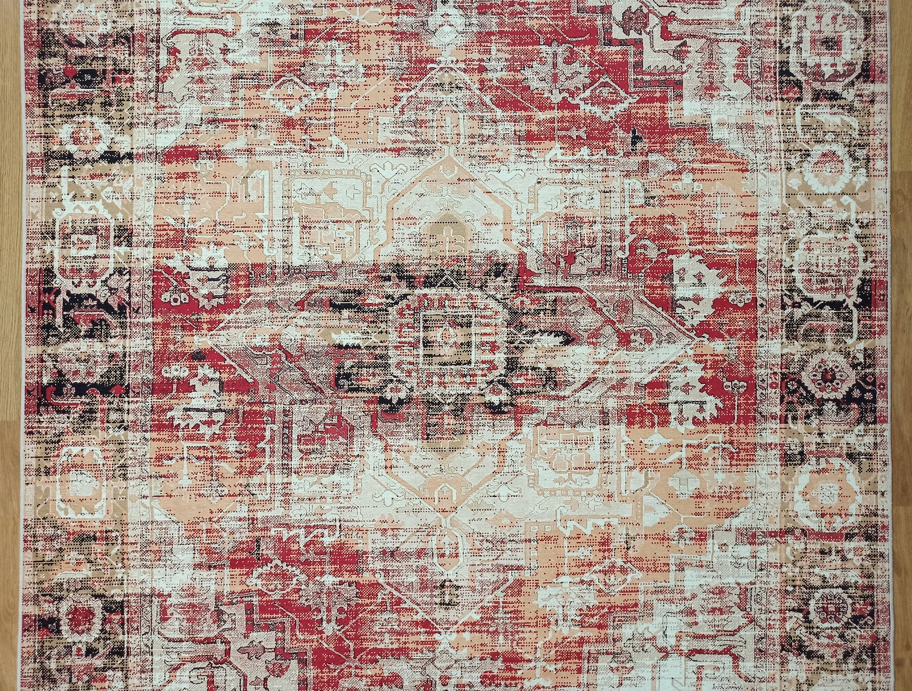 Grauer Vintage-Teppich mit geometrischem Muster