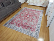 Eskitme Desenli Kırmızı ve Gri Vintage Halı - OUTLET - 12717OU