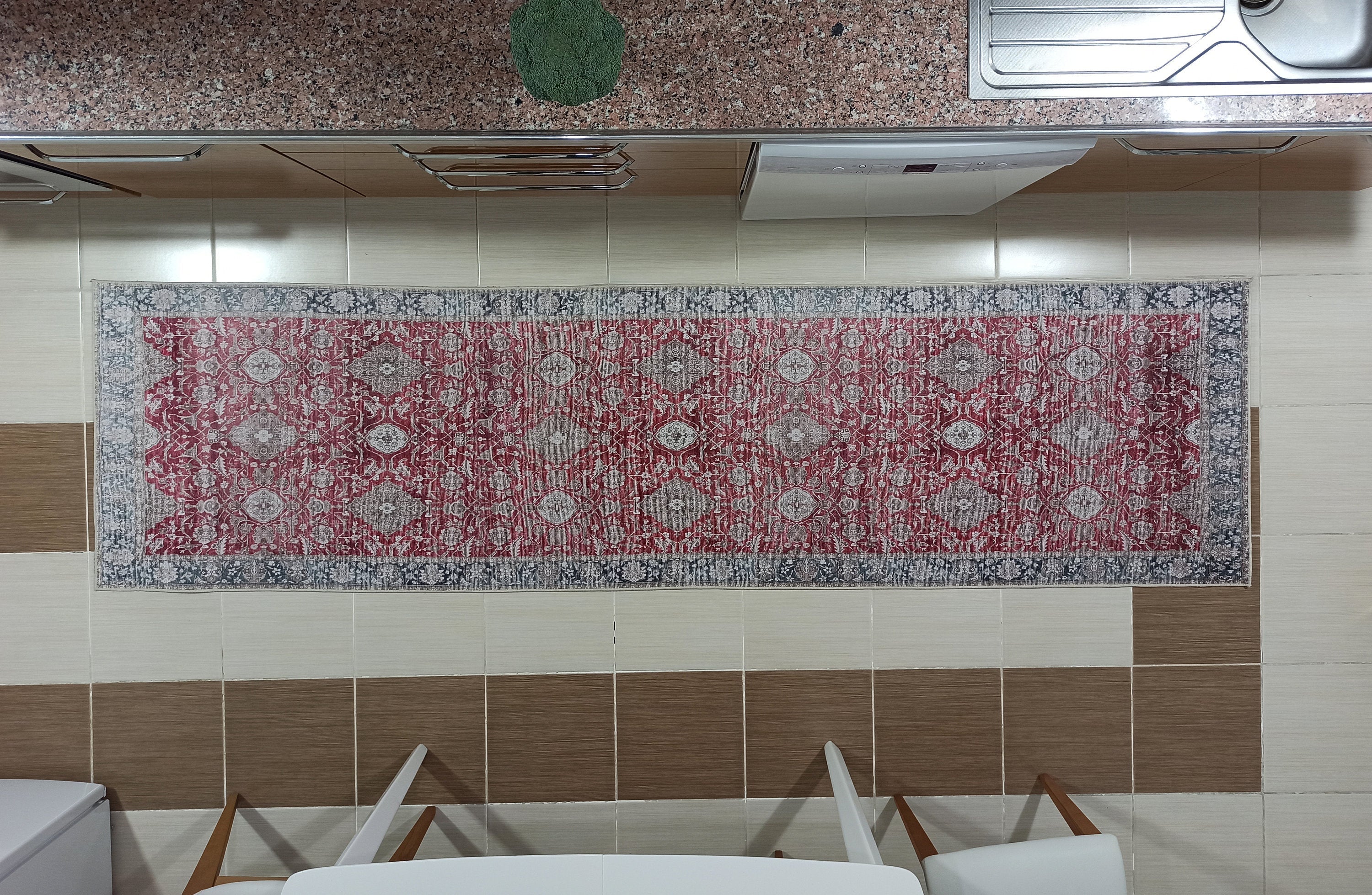 Eskitme Desenli Kırmızı ve Gri Vintage Halı - OUTLET - 12717OU