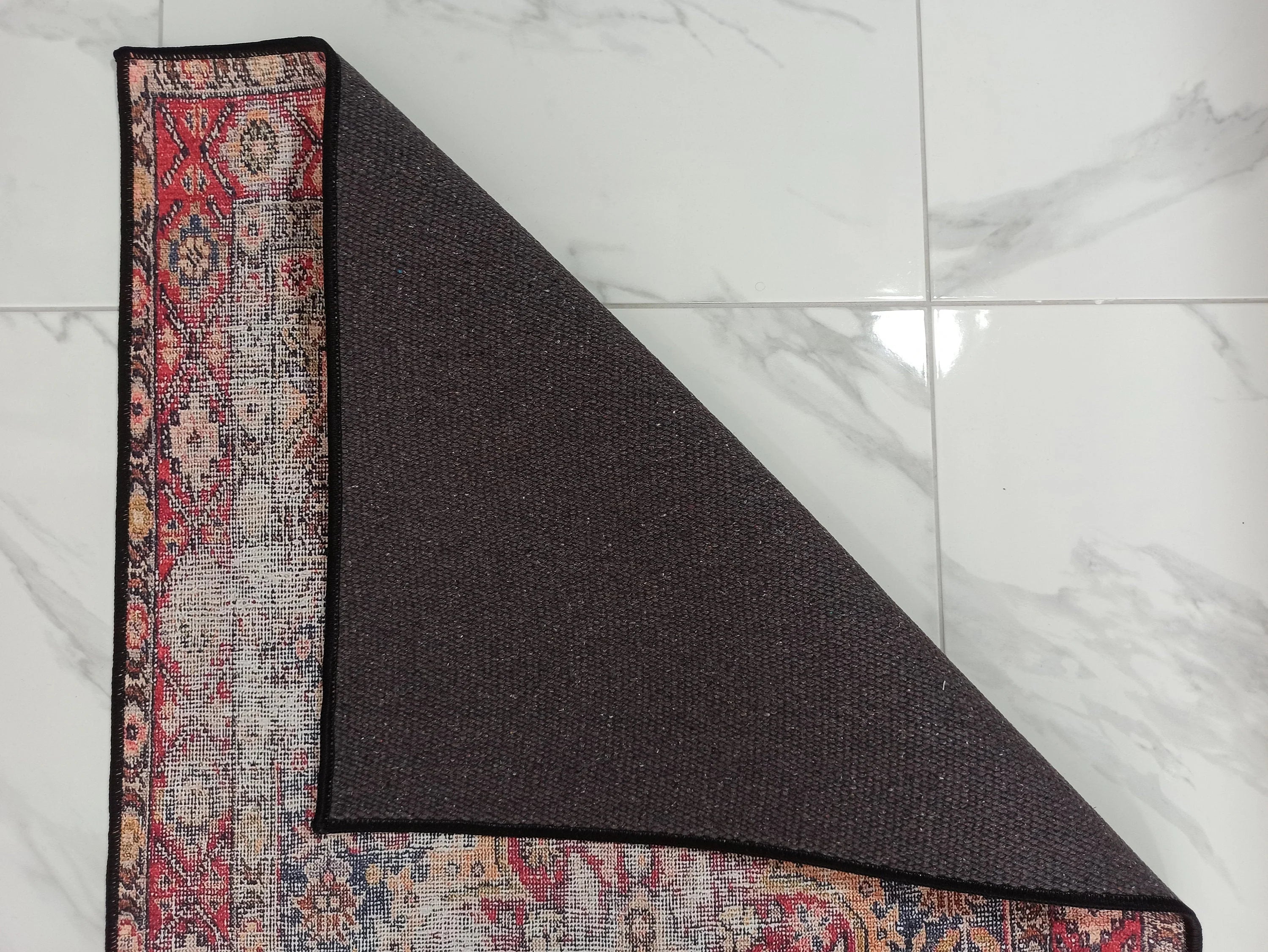 Eskitme Madalyon Desenli Kırmızı ve Lacivert Vintage Yolluk - OUTLET - 14920OU