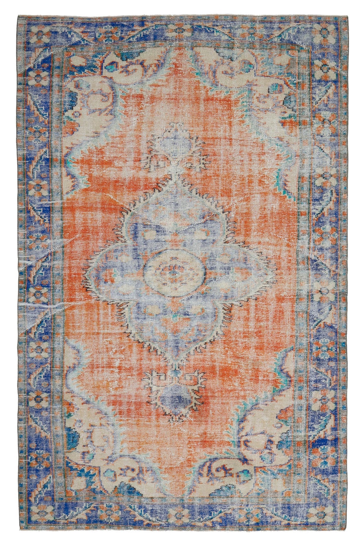 Vintage halı 182x291 cm – turuncu, gri ve bej oryantal desenli, el dokuma