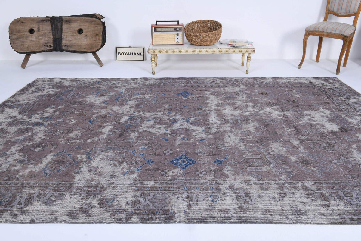 El yapımı vintage halı 196x305 cm çiçek desenli desenli yün - detay görünümü